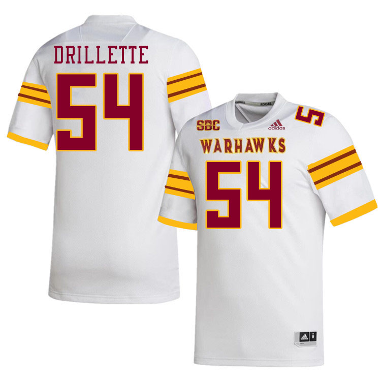 #54 Brett Drillette Louisiana-Monroe Warhawks College Football Jerseys Stitched-White